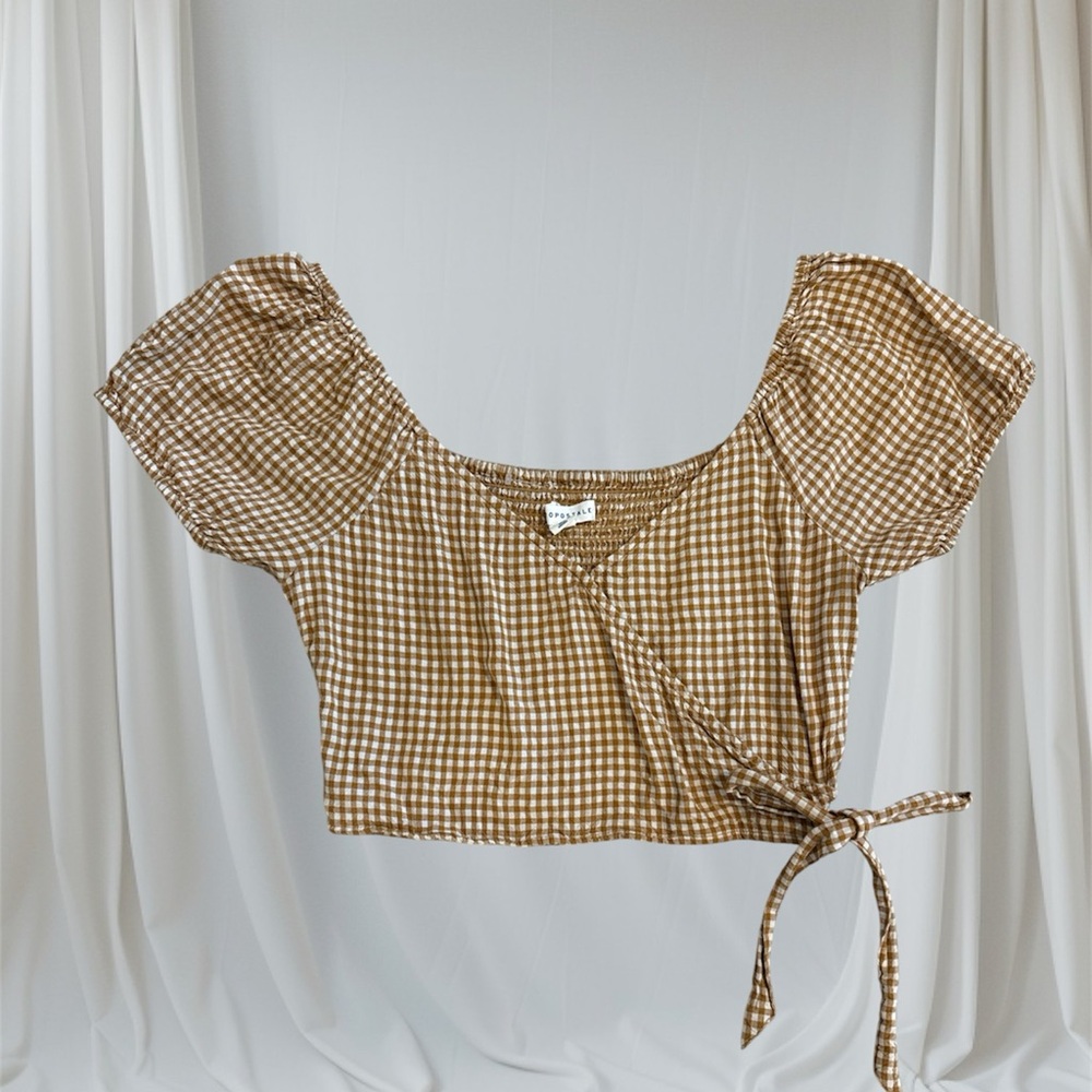 Aeropostale Tan Crop Tie Front Blouse